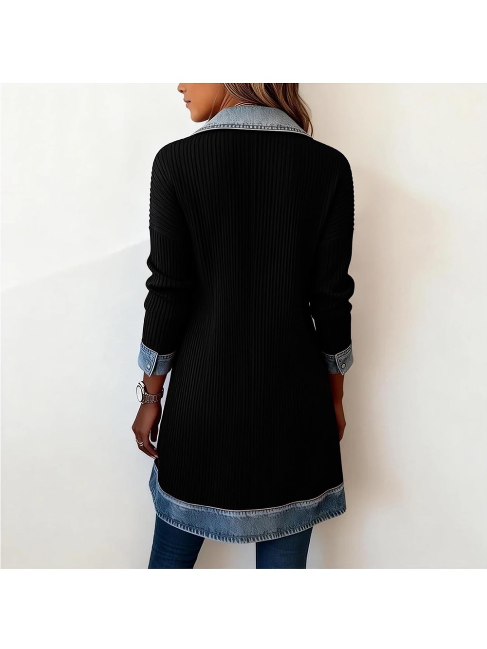 Corduroy jacket with denim trim. size Large. NWT . Black. - Picture 4 of 4